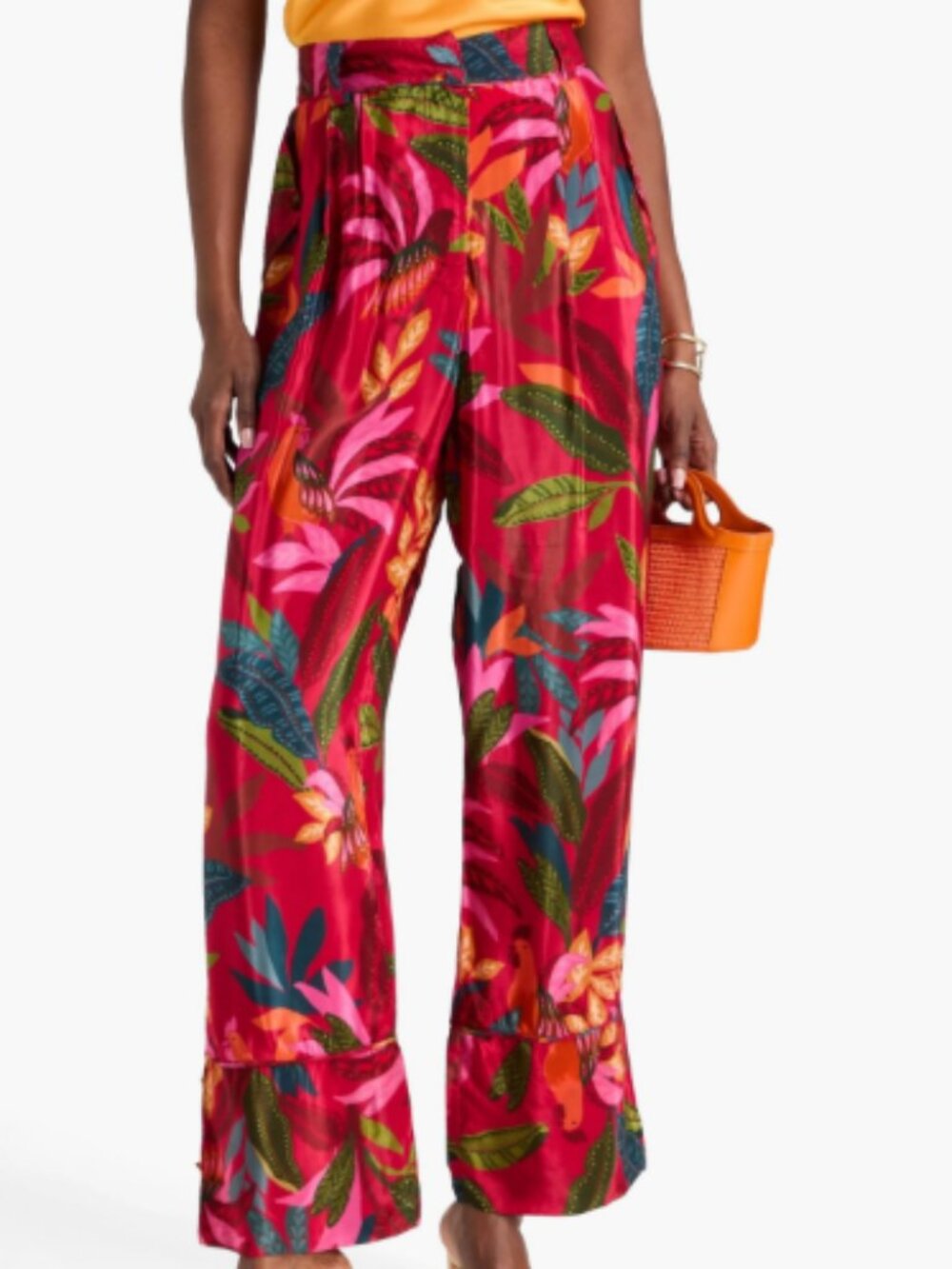 Farm Rio Tropical Vibrant Print High Waist Wide Leg Pant L Large Pink Blue Green